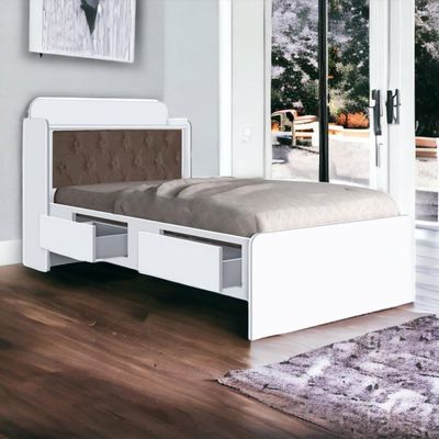 Cama Tamires Branco Com Capitonê Nogal E Colchão