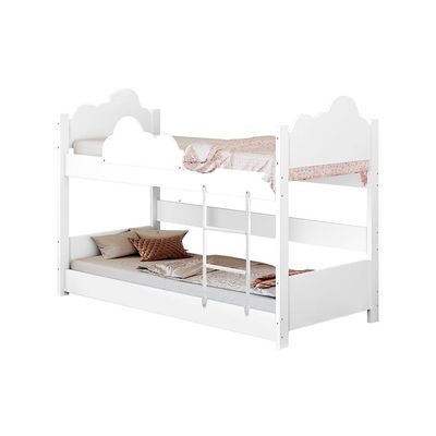 Beliche Solteiro Montessoriana Nuvem Erika Com Colchões Branca Incluso Luminária Led Branco