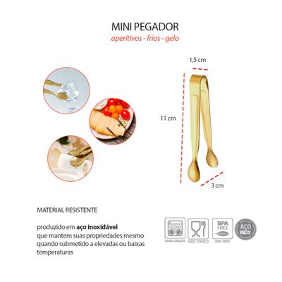 Pegador Dourado Frio Gelo Açucar Mini Pinça Inox Buffet 10un