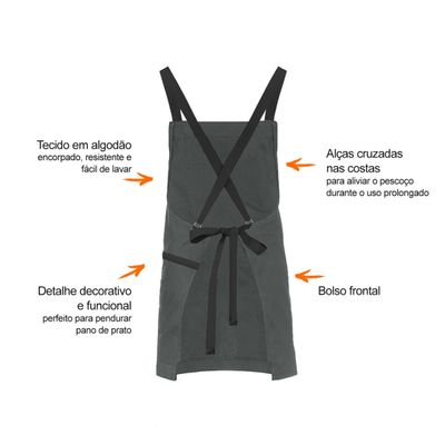 Avental e Bandana Cinza Preto Chef Cozinha Bistro Bar