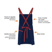 Avental e Bandana Azul Marinho Vermelho Chef Cozinha