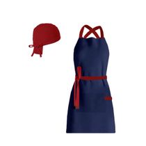 Avental e Bandana Azul Marinho Vermelho Chef Cozinha