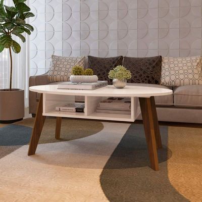Mesa De Centro Diva 2 Nichos Off White/cedro