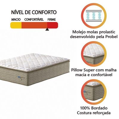 Colchão Casal Molas Guarda Costas Max Pillow Top 138x188x40cm Bege-branco Probel Bege-bco