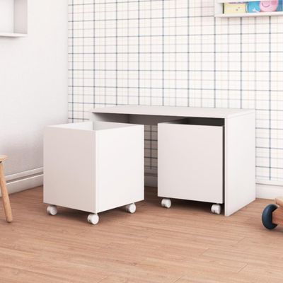 Mesa C/ 2 Baú Organizador De Brinquedos P/ Quarto De Criança Branco