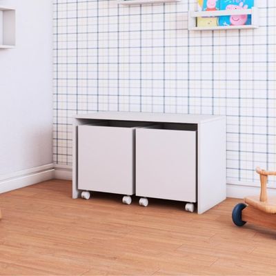 Mesa C/ 2 Baú Organizador De Brinquedos P/ Quarto De Criança Branco