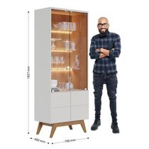 Cristaleira Com Portas De Vidro E Led Noronha Off White Matte Freijó