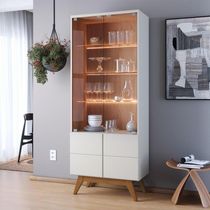 Cristaleira Com Portas De Vidro E Led Noronha Off White Matte Freijó