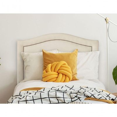 Cabeceira Solteiro 90x60 Suede Off White Tachas Prata