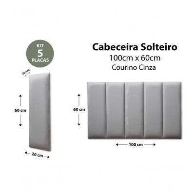 Placas Cabeceira Solteiro 100cm X 60cm 5 Placas Cinza