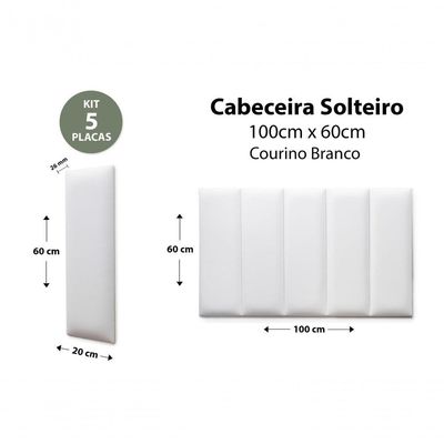 Placas Cabeceira Solteiro 100cm X 60cm 5 Placas Branco