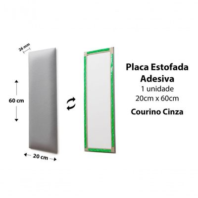 Placa Cabeceira 20cm X 60cm Unidade Courino Cinza