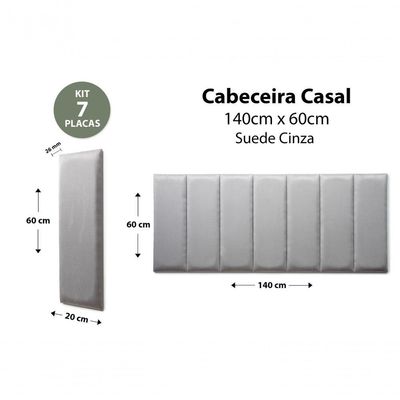 Placas Cabeceira Casal 140cm X 60cm 7 Placas Suede Cinza