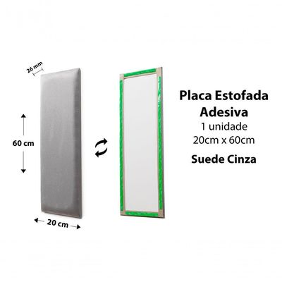 Placa Cabeceira 20cm X 60cm Unidade Suede Cinza