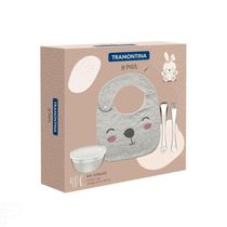 Jogo Infantil 4 Peças Tramontina Le Petit Cinza E Aço Inox Tramontina