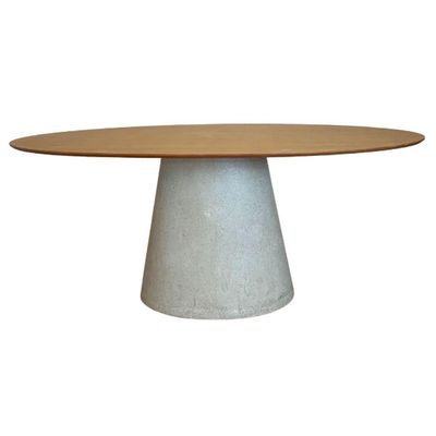 Mesa De Jantar Cone Oval 198x122 Cm Tampo Freijó Base Concreto Cor Cinza Claro