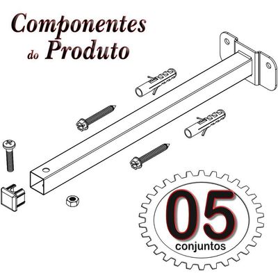 05 Suportes Refletor Base Reta Braço 100 Cm 5 Cjts - Preto