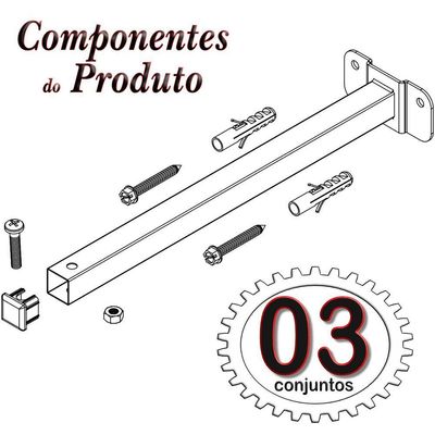 03 Suportes Refletor Base Reta Braço 100 Cm 3 Cjts - Branco