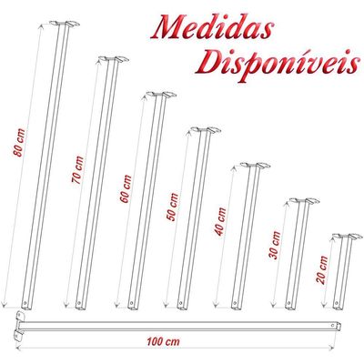 08 Suportes Refletor Base Reta Braço 20 Cm 8 Cjts - Preto
