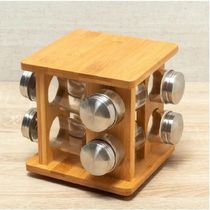 Jogo De Porta Condimentos Com Suporte Giratório Em Bambu Com 8 Potes 90ml Mimo Style