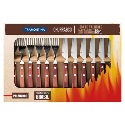 Jogo De Talheres Para Churrasco Em Aço Inox E Cabo Vermelho Polywood 12 Peças - Faca 4"
