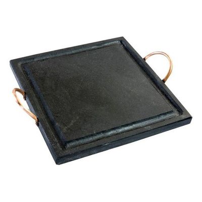 Grelha De Pedra Sabão Quadrada 25x25 Cm + 2 Cumbucas Com Suporte De Madeira