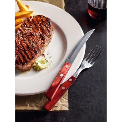 Jogo De Talheres Para Churrasco Em Aço Inox Com Cabo Castanho Polywood 12 Peças