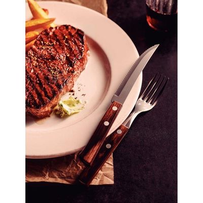 Jogo De Talheres Para Churrasco Em Aço Inox Com Cabo Castanho Polywood 12 Peças
