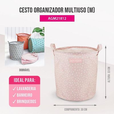 Cesto Para Roupa Suja- Brinquedos Tecido (m) - Linha Loft Rosa