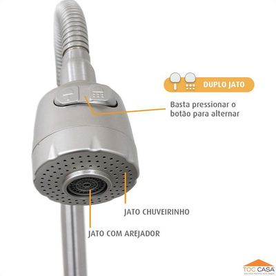 Torneira Gourmet Cozinha Parede Inox Escovado Dupla Função