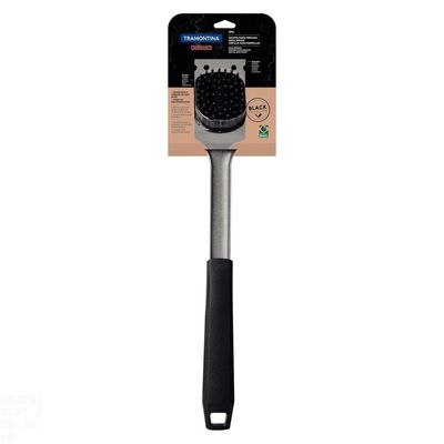 Escova Para Grelhas Churrasco Black Em Aço Inox E Cabo De Polipropileno Preto Com Raspado