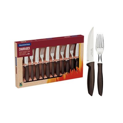 Jogo Para Churrasco Jumbo Plenus Com Lâminas Em Inox E Cabos De Polipropileno Marrom 12pçs