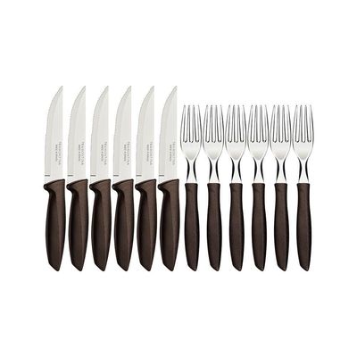 Jogo Para Churrasco Jumbo Plenus Com Lâminas Em Inox E Cabos De Polipropileno Marrom 12pçs