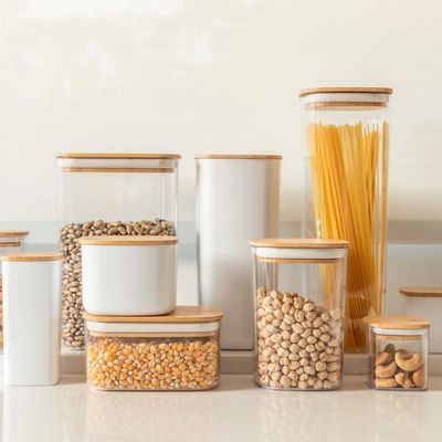 Conjunto De Potes Herméticos Keep 6 Peças Transparente Com Tampa De Bambu Ou