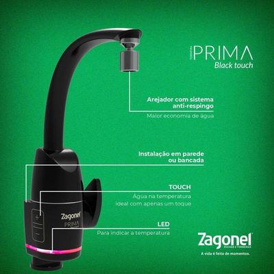 Torneira Eletrônica Prima Touch 220v - Zagonel Preto