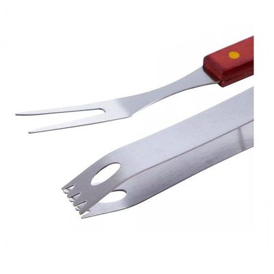 Kit Churrasco 2 Pçs Aço Inox E Madeira 34cm X 6,5cm X 2,6cm - Clink