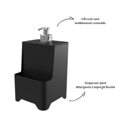 Dispenser De Pia Para Detergente E Esponja Com Válvula Cromada - Stolf Preto