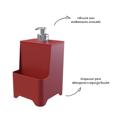 Dispenser De Pia Para Detergente E Esponja Com Válvula Cromada - Stolf Vermelho