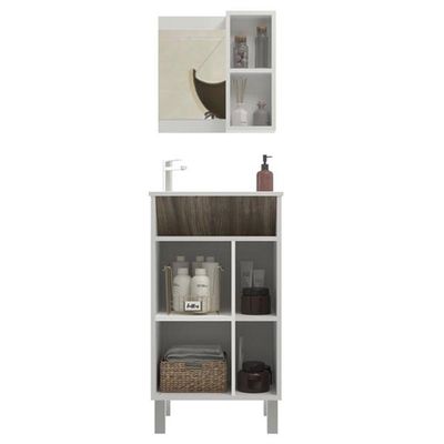Conjunto Para Banheiro Valência Balcão Com Espelheira 45 Cm - Branco Cintra Branco Cintra
