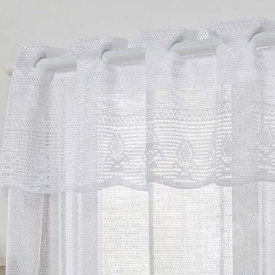 Cortina Para Cozinha Com Bandô Renda Flores 2,00m X 2,50m Varão 2m - Branco