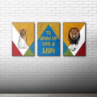 Kit Placas Quadros Decorativos 3 Pçs Mdf 20x30 Leão Cores