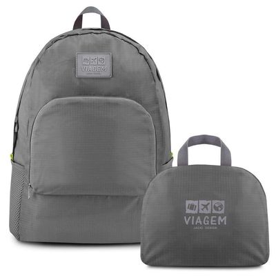 Mochila Dobrável Para Viagem Estampa Lisa Jacki Design Cinza