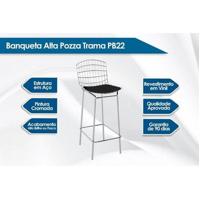 Banqueta de Cozinha Trama PB22CR 1 Un Vinil Preto/Cromado - Pozza