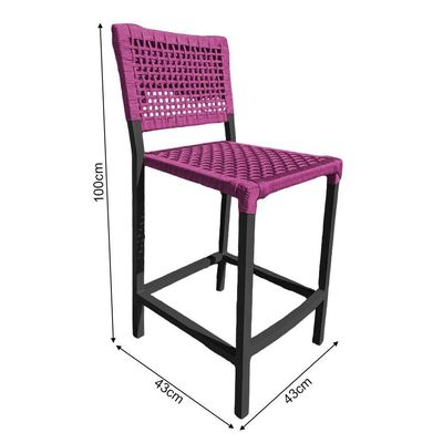 Banqueta França Em Corda Náutica E Base Em Alumínio Preta Para área Gourmet Rosa - Cor: Rosa
