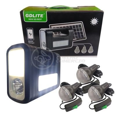 Kit Lanterna Placa Solar Carregador Portatil Emergência