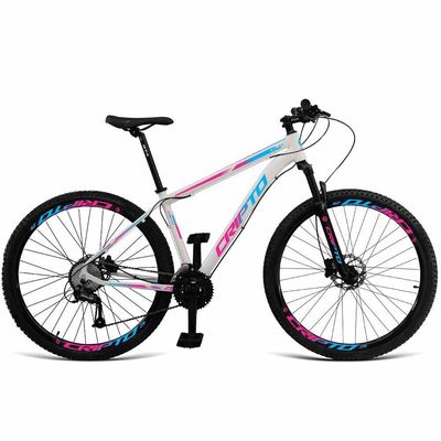 Bicicleta Aro 29 Cripto 27 Marchas Freio Hidráulico K7-trava - 17" Branco-Azul E Rosa