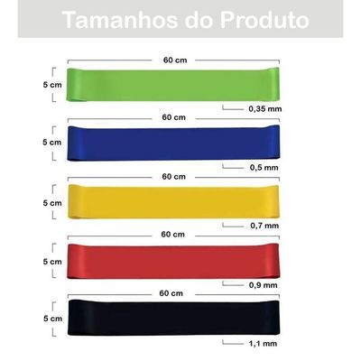 Kit 5 Mini Elásticas Alongamento Pilates Yoga Exercícios Condicionamento Físico Relaxamento