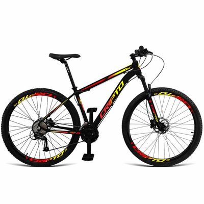 Bicicleta Aro 29 Cripto 21 Marchas Freios Disco C- Suspensão - 19" Preto-amarelo E Vermelho