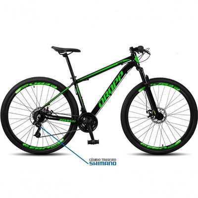 Bicicleta Aro 29 Dropp Sw 24 Vel Câmbio Shimano Quadro Alumínio Mtb Preto+Verde