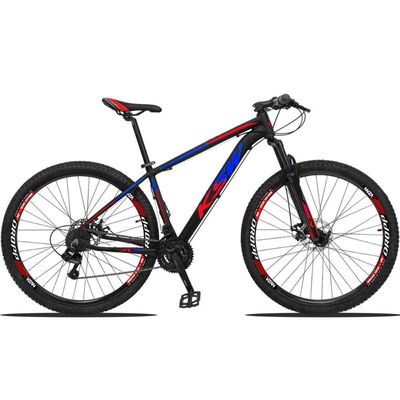 Bicicleta Alumínio Aro 29 Ksw Dianteiro Shimano Tz 24 Marcha - Preto-azul E Vermelho - 17"